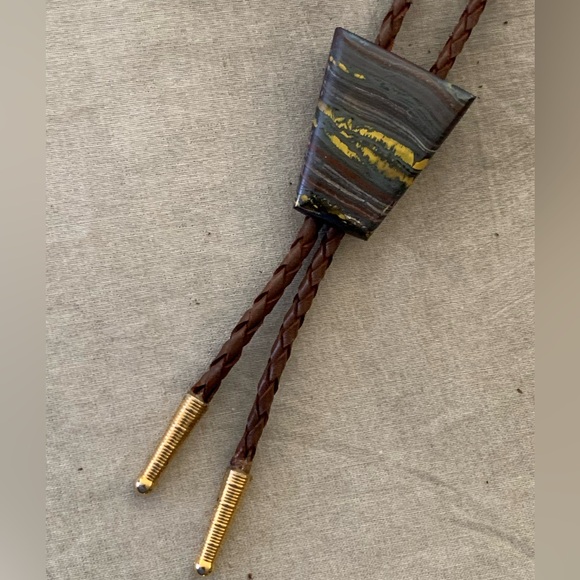 Vintage Other - Tigers Iron Agate Bolo Bola with Braided Leather Tie Vintage